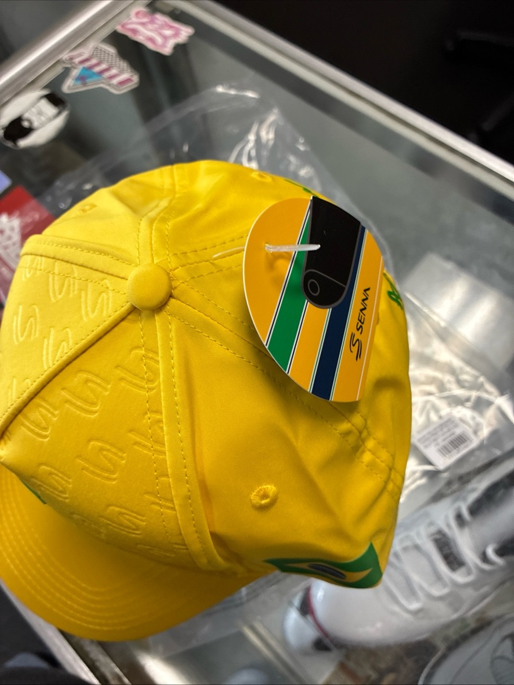 Ayrton Senna Debossed Logo Baseball Cap New NWT Rare OSFM Yellow - Picture 11 of 15